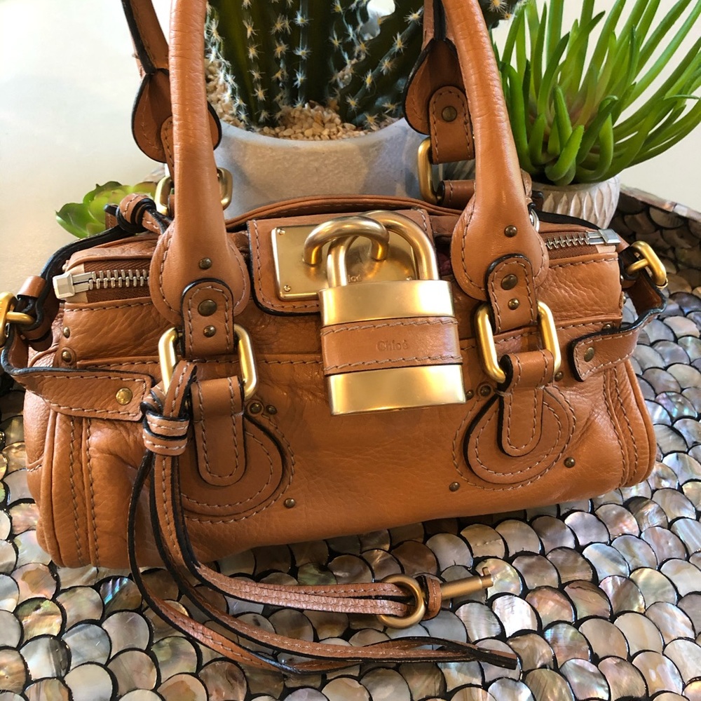 Chloe Paddington camel color bag with lock and key